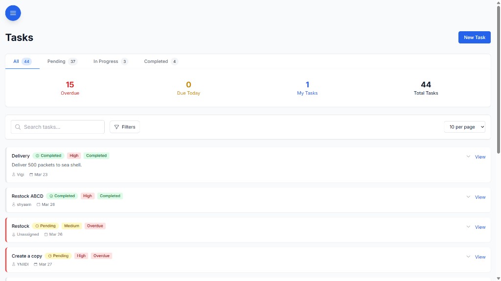 BOOM task management with assignees, due dates and overdue tracking